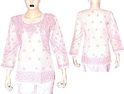 Womens Blouses Cotton Long Sleeve Top Shirt Chikan Embroidery Size M (ctop419)