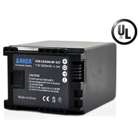 Anker 2600mAh Rechargeable BP-827 Li-ion Battery for Canon FS100 FS200 VIXIA HF200 HF20 VIXIA HG20 - Black