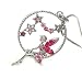 Adorable Pink Ice Crystal Fairy in the Moon and Star Charm Necklace Silver Tone