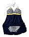 AM CLOTHES Womens Navy Stripe One Piece Swimsuit with Falsies