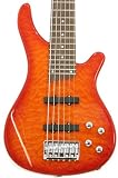 6 String Electric Bass Guitar with Trans Amber Quilted Maple Top and Gig Bag Case