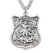 Sterling Silver 1 1/8" Shield Engraved St. Michael Medal on 24" Chain