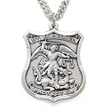 Sterling Silver 1 1/8" Shield Engraved St. Michael Medal on 24" Chain