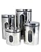 Imperial Home MW1200 Stainless Steel Glass 4 Pieces Oval Canister Set With Air Tight Lids