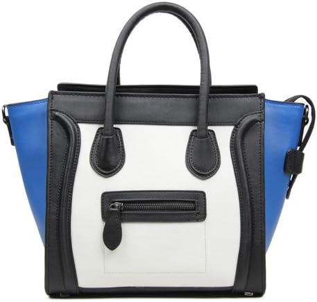 Bagqueen 100% Genuine Leather Smile Handbags Smile Face Handbags Satchel Tote Handbags (Black+blue)