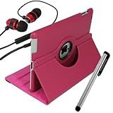 ASleek Hot Pink Leather 360 Degree Rotating Smart Case Cover with Earphone & Stylus for Apple iPad 2 2nd Generation