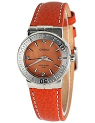 Casio Womens Core LTD2000L-4AV Orange Leather Quartz Watch with Orange Dial