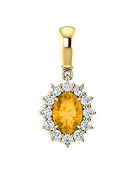 18K Yellow Gold 7.00x5.00mm Oval Cut Citrine and Diamond Pendant -- LIFETIME WARRANTY