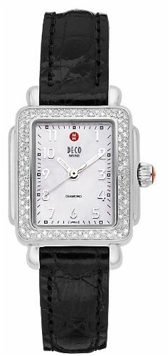Michele Woman's MWW06D000001 Deco Mini Diamond Black Alligator Watch