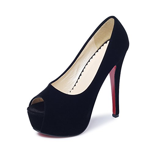 Womens Peep Toe Faux Suede Pumps Heels Shoes