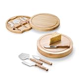 Circo Natural Wood Circular Cheese Board With Stainless Cheese Tools With Wooden Handles