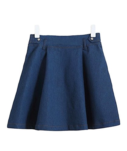 シンプル デニムプリーツスカート ジーンズスカート コットン デニムブルー ショート丈 レディースファッション カジュアル スウィート レジャー 旅行 ストリート スポーティー 美脚 通学 オリジナルアクセサリー付属 lpsc000447