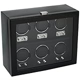 Wolf Designs Module 2.1 Heritage 6 Piece Watch Winder with Cover, Black
