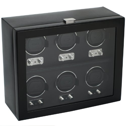 Wolf Designs Module 2.1 Heritage 6 Piece Watch Winder with Cover, Black