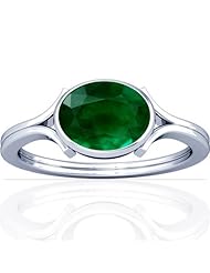 14K White Gold Oval Cut Emerald Solitaire Ring