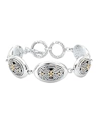 925 Silver Oval Filigree Swirl Bracelet with 18k Gold Accents- 7.5 IN