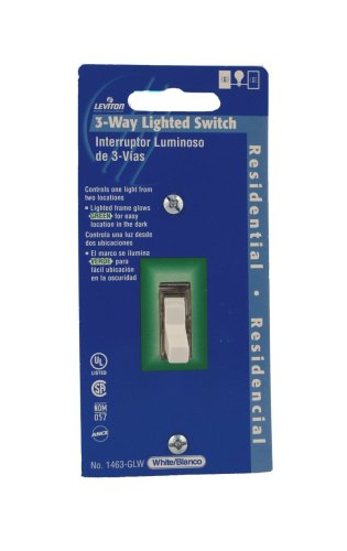 Leviton 1463-GLW Switch 3-Way Lighted Toggle, Residential Grade, Cof Wh Side Wired With Ground Screw