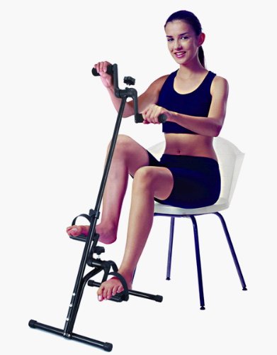 New exercise peddler a two in one arm and leg cycle can be used independently for upper or lower body or both together for a dual workout, This is a great fitness product for anyone starting a fitness routine or for rehabilitation following injury or surgery. The four, anti slip rubber pads prevent sliding, ensuring user's safety and protects the floor from scratches. This exercise peddler provides gentle form of low impact exercise as recommended by therapists, it stimulates circulation and is ideal for building or toning muscles in the legs and arms. The tension can be easily adjusted to match you fitness level, great for men and women and by using a comfortable chair of your choice there is no weight restriction.