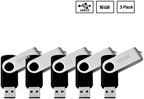 Bulk (5Pack Black 16GB) USB 3.0 Flash Drive Thumb Drive Memory Stick High Speed Storage Swivel Design