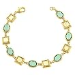 14k Gold Bonded Bezel Set Yellow and Aqua Crystal Link Bracelet with Lobster Clasp in Goldtone