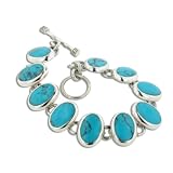 Sterling Silver Oval Blue Turquoise 7 Toggle Bracelet