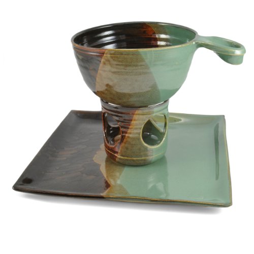 Best Cheap Holman Pottery Handmade Ceramic 3-piece Fondue Set, Green Earth