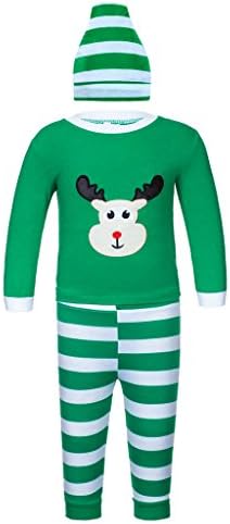 Adoy Kids Unisex Xmas Pajamas Sets Tshirt+Pant+Hat Sleep Suit (120(5T), Green)