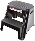 Rubbermaid RM-P2 2-Step Molded Plastic Stool with Non-Slip Step Treads, 300-Pound Capacity, Black Finish
