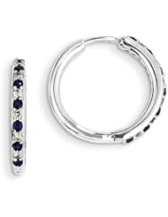 14k White Gold Diamond & Sapphire Hinged Hoop Earrings. Carat Wt- 0.4ct