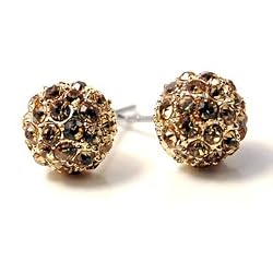 Small Golden Topaz Crystal Ball Metal Earrings Fashion Jewelry