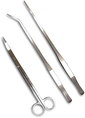 Cutpety Stainless Steel Aquarium Tank Aquatic Plant Tongs Scissors Tools Set (small, X3)