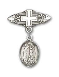 Sterling Silver Baby Badge with St. Zoe of Rome Charm and Badge Pin with Cross