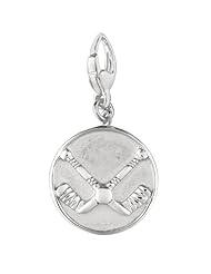 Sterling silver HOCKEY STICKS CROSSED W/ PUCK (Charm)