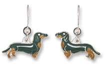 Clearly Charming Black & Tan Dachshund Dog Sterling Silver and Enamel Earrings by Zarah