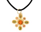 18k Yellow Gold Peridot and Pink Tourmaline Venetian Glass Pendant w/ Black Silk Cord by Tagliamonte