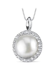 Jewelry: Classic Halo 10.0mm Freshwater Cultured Pearl Pendant Necklace in Sterling Silver - Peora
