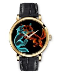 SPRAWL Aanalog Fashion Series Gold Ladies Watches of Genuine Black Leather Strap,Unique Wrist Watch for Women Girls Designed with Fight of blue and orange foxes