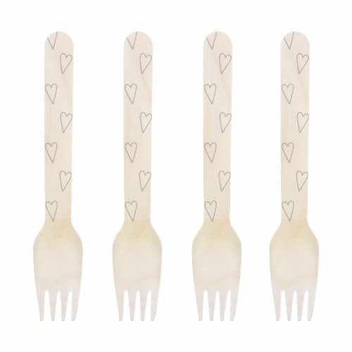 Dress My Cupcake 6.5-Inch Natural Wood Dessert Table Forks, Silver Country Heart, Pack of 500