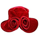 RED VELVET WIDE BRIM FLOPPY HAT W/FLOWER BACK