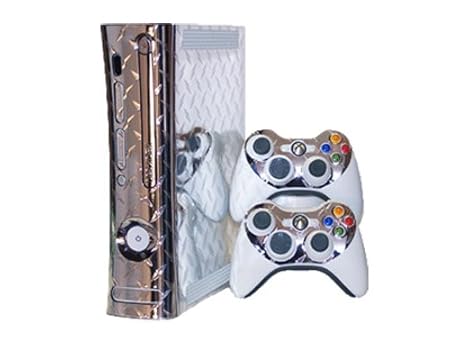 Xbox 360 Skin - NEW - SILVER DIAMOND PLATE MIRROR system skins faceplate decal mod