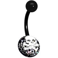 Glitter Black White Skull Crossbones Belly Ring