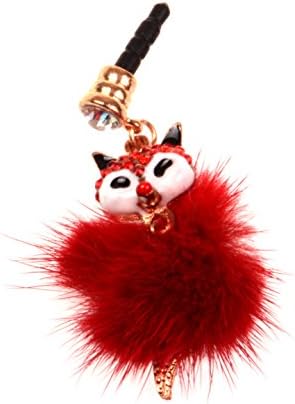 Big Dragonfly Downy Bling Fox Earphone Jack Anti Dust Clear Rhinestone Fit for Apple iPhone, Samsung Galaxy Note, S5, HTC, iPad, LG and other Cellphone with 3.5 mm Earphone Jack (Red)