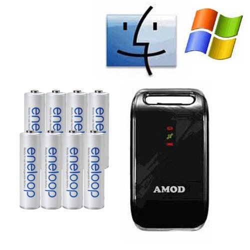 Amod Technology AGL3080 128MB GPS Photo Tracker with Sanyo Eneloop AAA Pre-Charged Rechargeable Battery 8-Pack