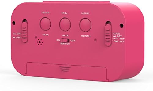 Morning Alarm Clock, Superway® Large Screen Portable Smart LED Digital Morning Alarm Clock with Date and Temperature Display ,Simple and Silent , Repeating Snooze , Backlit and Light Activated Night Light - Pink