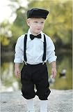 Infant & Toddler Boys Vintage Style Black Knickers Outfit 5-piece set with Suspenders, Bowtie, Newsboy Cap and White Shirt
