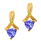 0.44 Ct Trillion Blue Tanzanite and Canary Diamond 10k Yellow Gold Earrings