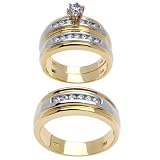 14K Two Tone Yellow and White Gold Diamond Trios Wedding Band