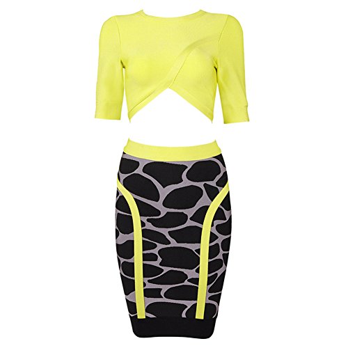 Whoinshop Women's Bodycon Skirt Set 2 Pieces 3/4 Sleeves Celebrity Bandage Dress