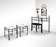 Black Metal Sunburst Vanity and Two Glass top Nightstands Set