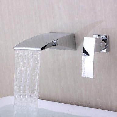 BL Modern retro Contemporary Wall-mounted Waterfall Chrome Finish Curve Spout Bathroom Faucet,Bathtub Faucet(Chrome plated solid brass)